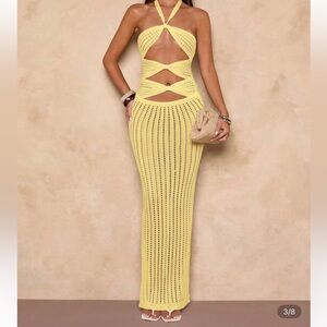 Elegant Yellow Crochet Maxi Dress